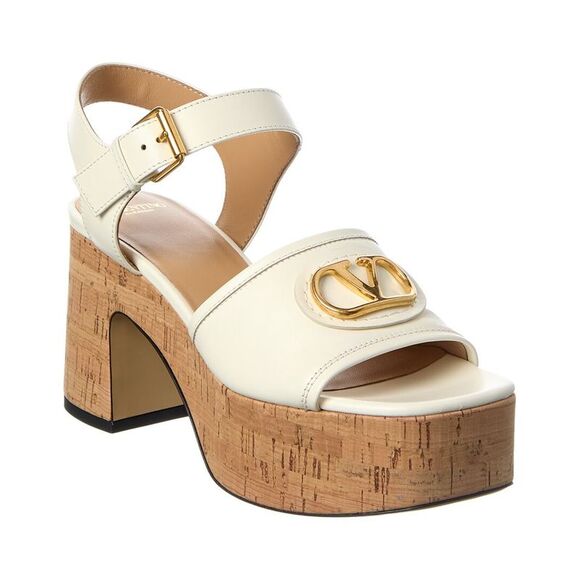 Valentino Vlogo Signature 80 Leather Platform Sandal White